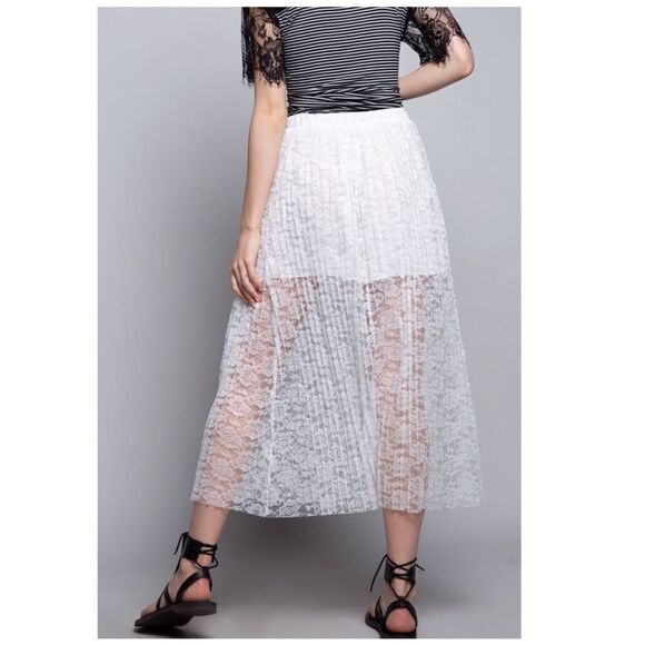 POL Pleated Lace White Mid-length Skirt - Picture 7 of 11